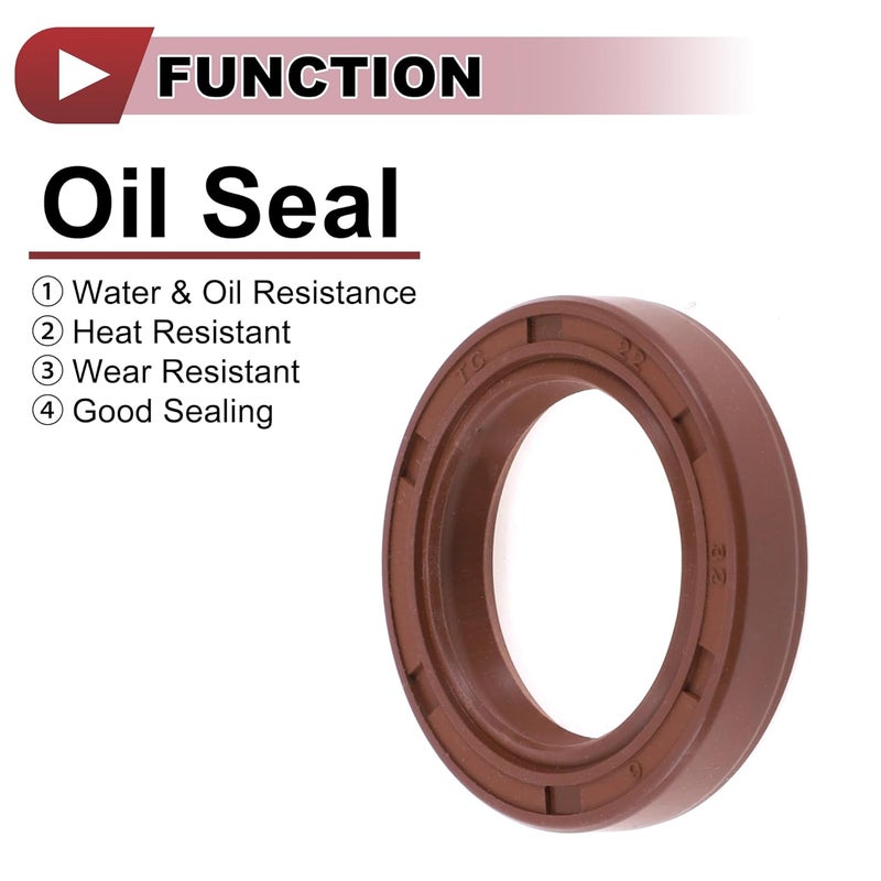 HEROFFIX Universal Oil Seal TC Seal Ring Rotary Shaft Seal 22x32x6mm High Pressure FKM Rubber Brown 2 Pcs - Image 3